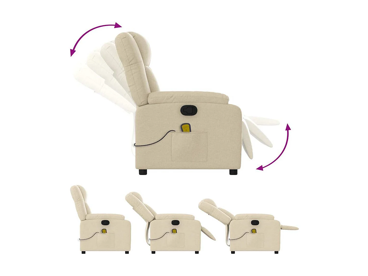 Fauteuil de relaxation TV tissu crème 77 x 95 x 99 cm DEC026891