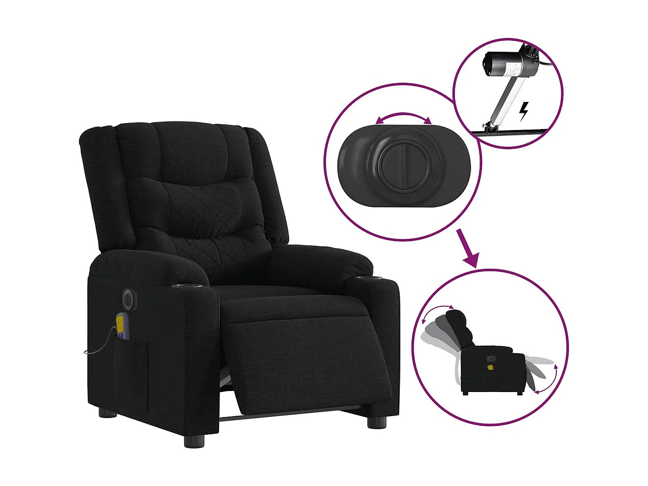 Fauteuil de relaxation TV tissu noire 77 x 93 x 99 cm DEC027226