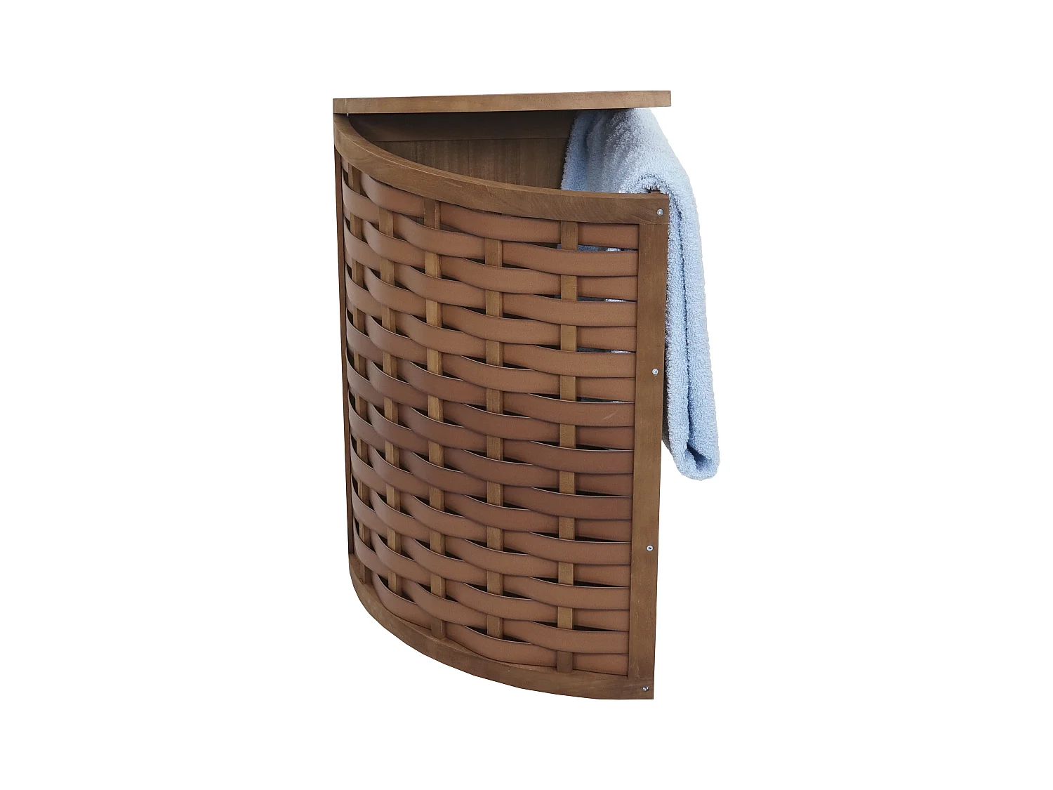Cesta portabiancheria angolare decorativa MCW-H87 legno pauloinia intreccio polietilene marrone
