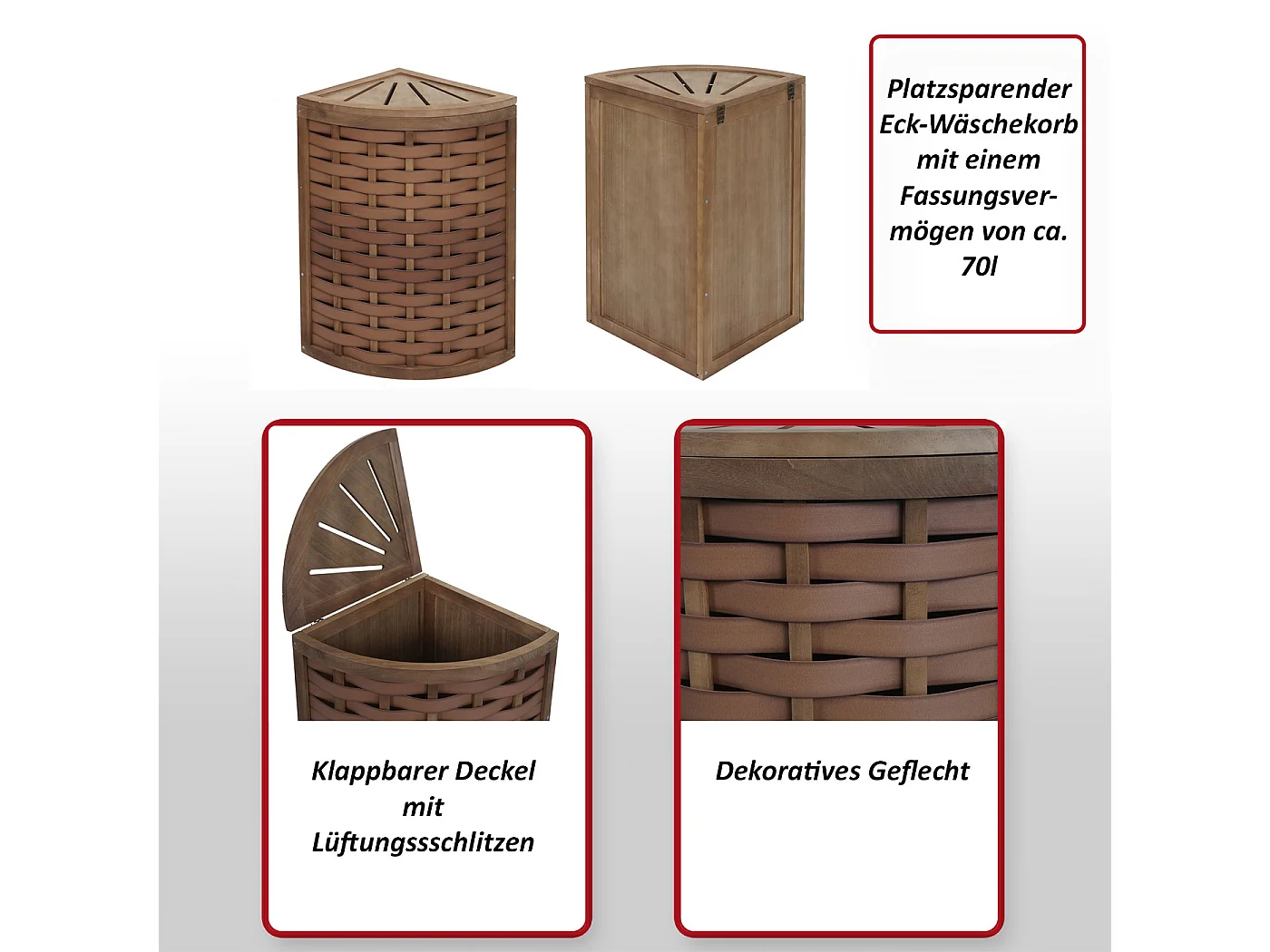 Panier à linge d'angle MCW-H87,  brun