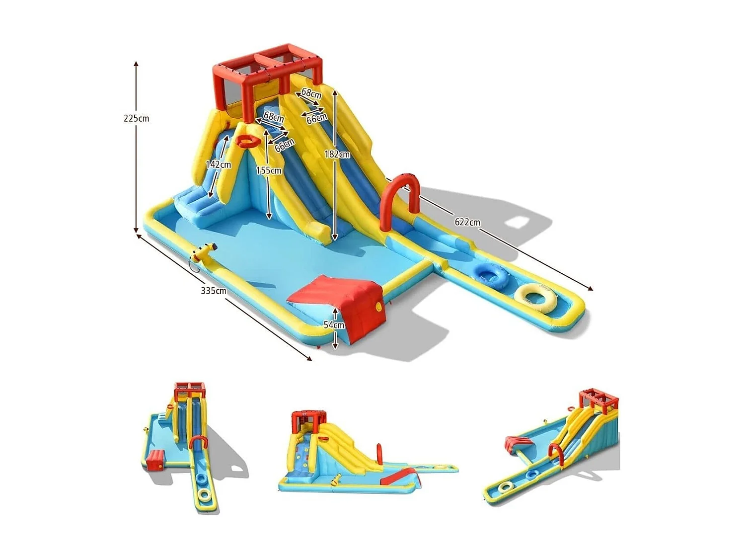 Château gonflable avec soufflerie 680W toboggan aquatique mur d'escalade panier de basket pistolet à eau