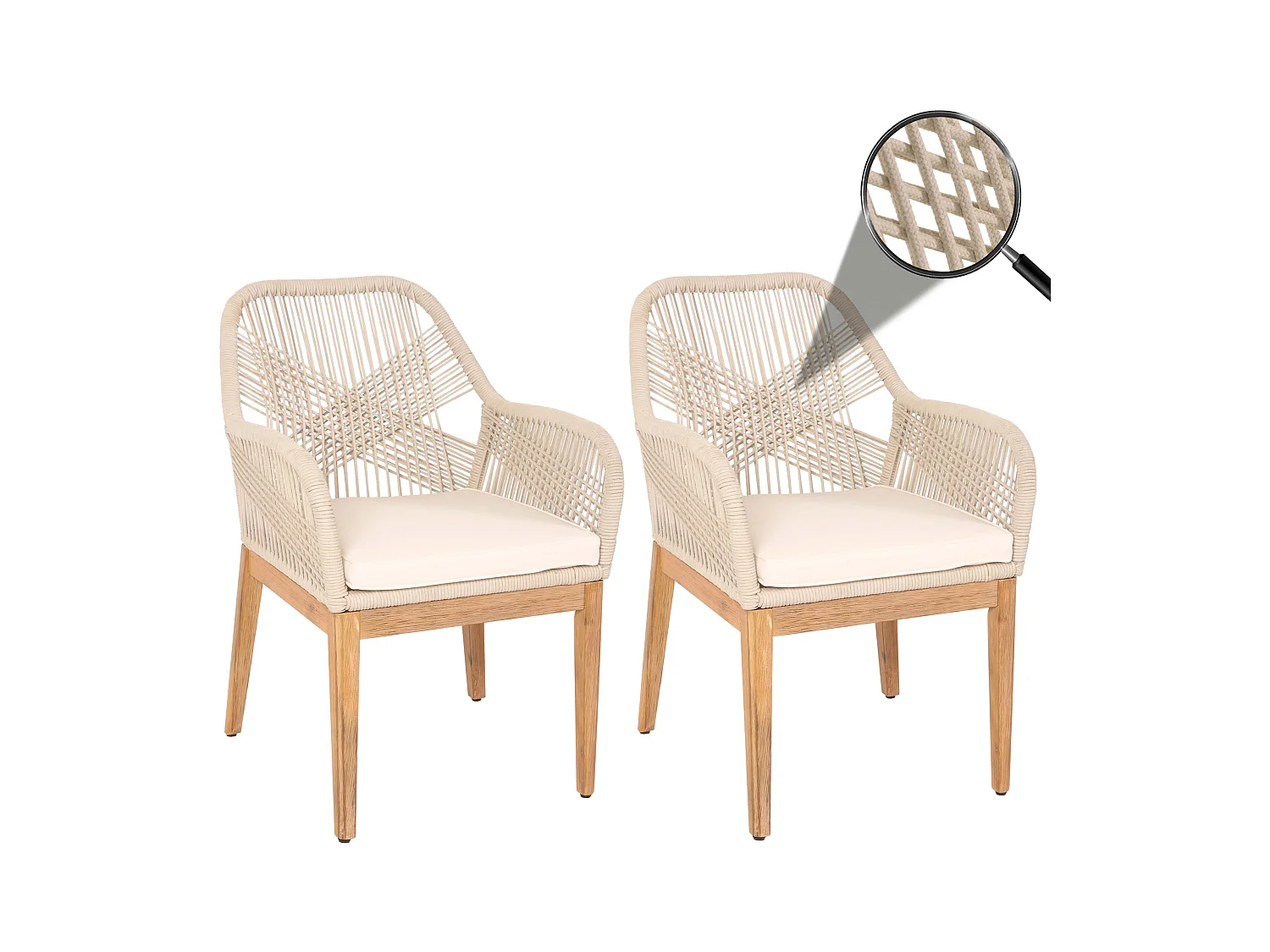Chaise de jardin MCW-H56b (lot de 2),  beige coussin crème-blanc