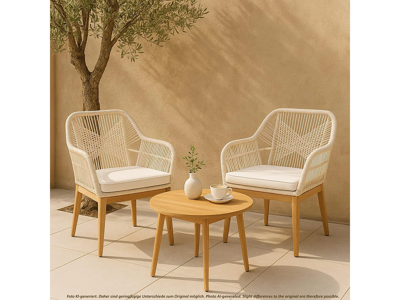 Chaise de jardin MCW-H56b (lot de 2),  beige coussin crème-blanc