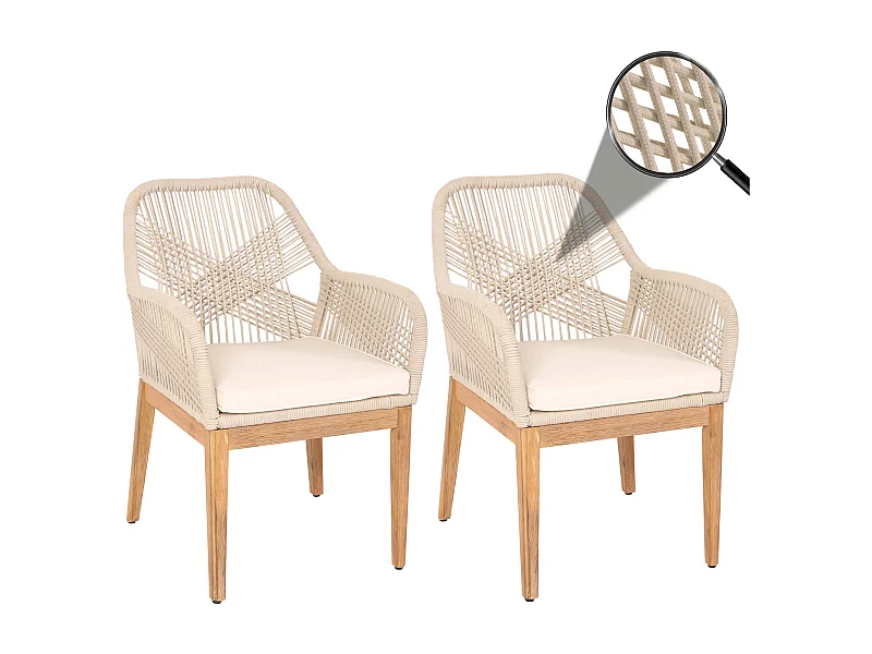 Gartenstuhl MCW-H56b (2er-Set), Beige Kissen creme-weiß