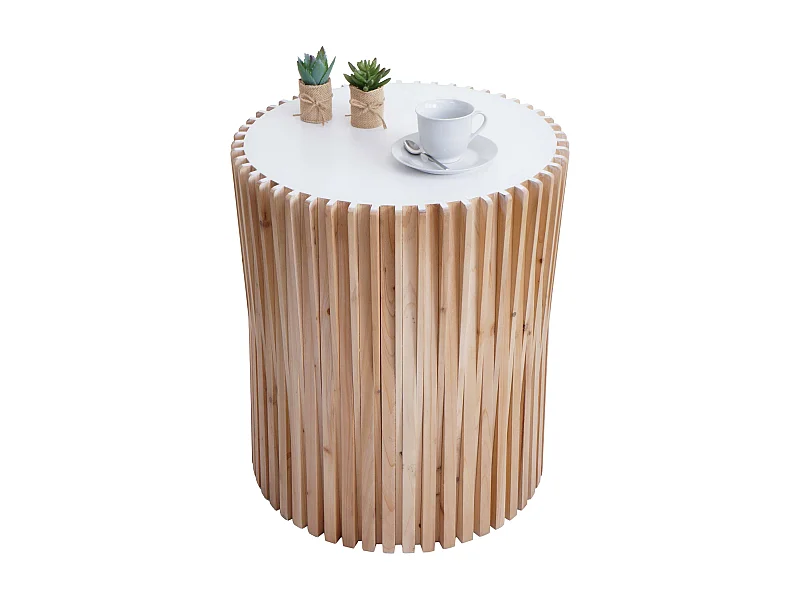 Tavolino rotondo MCW-N31, tavolo da salotto soggiorno elegante geometrico da fiori, legno di abete Ø51cm bianco naturale