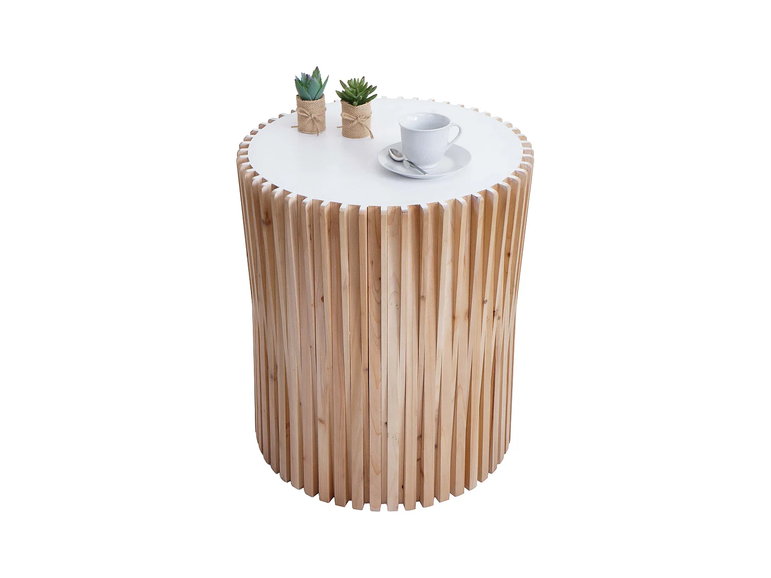 Tavolino rotondo MCW-N31, tavolo da salotto soggiorno elegante geometrico da fiori, legno di abete Ø51cm bianco naturale