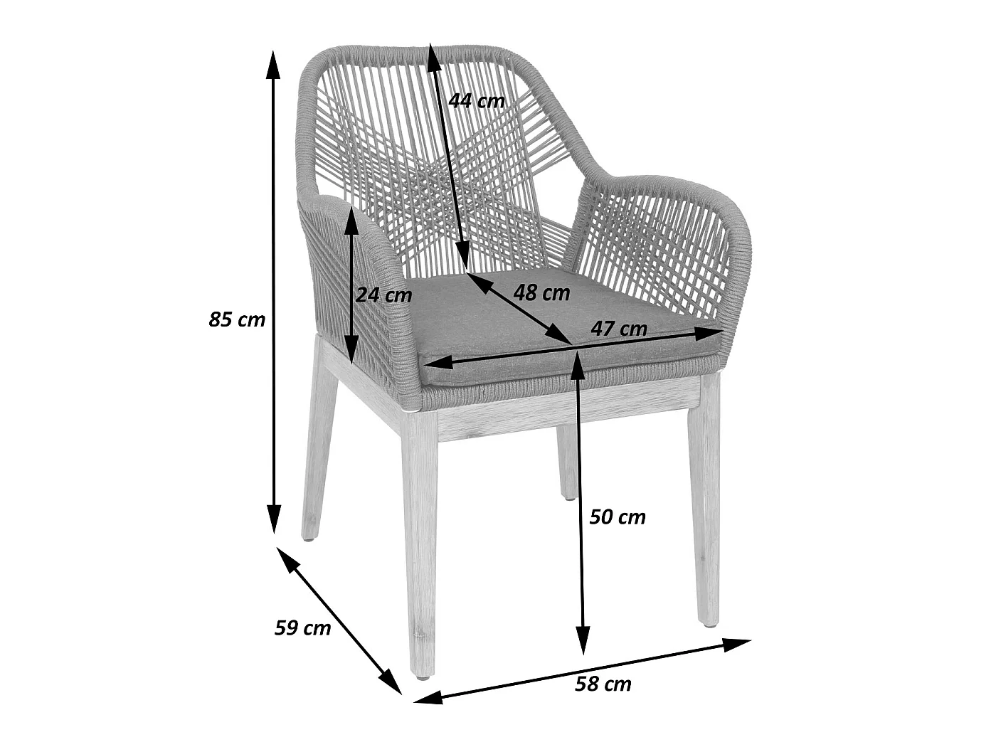 Tuinstoel MCW-H56b (set van 2),  grijs antraciet kussens