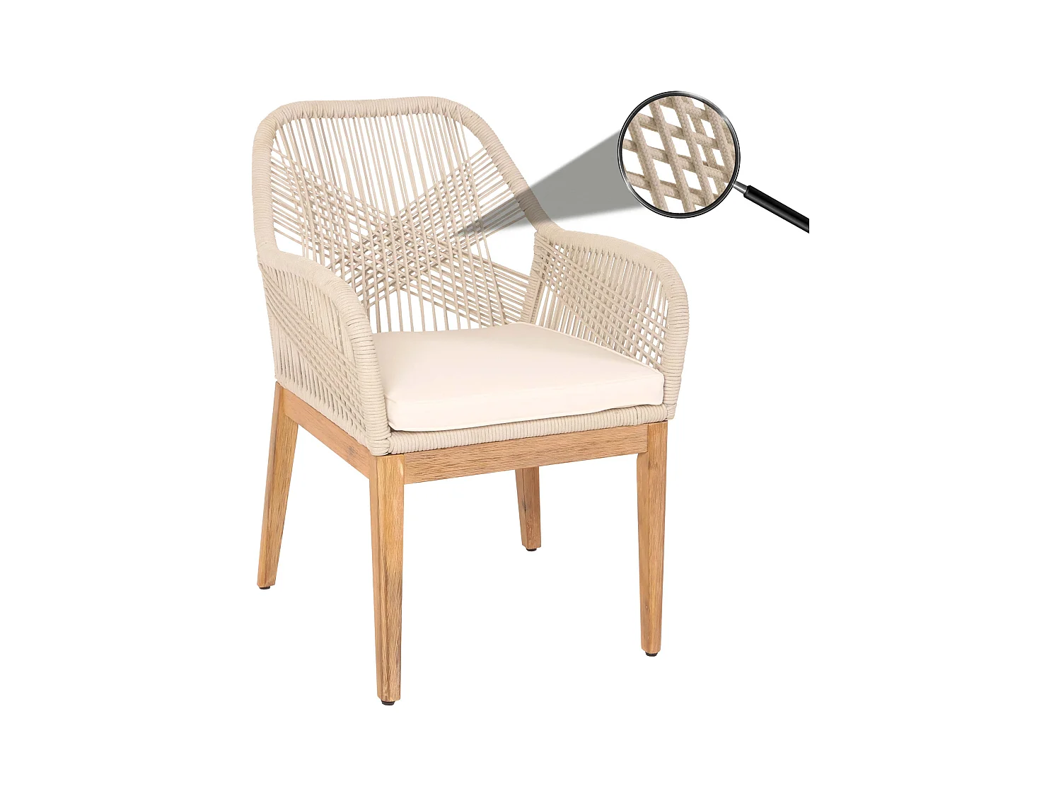 Chaise de jardin MCW-H56b,  beige coussin crème-blanc