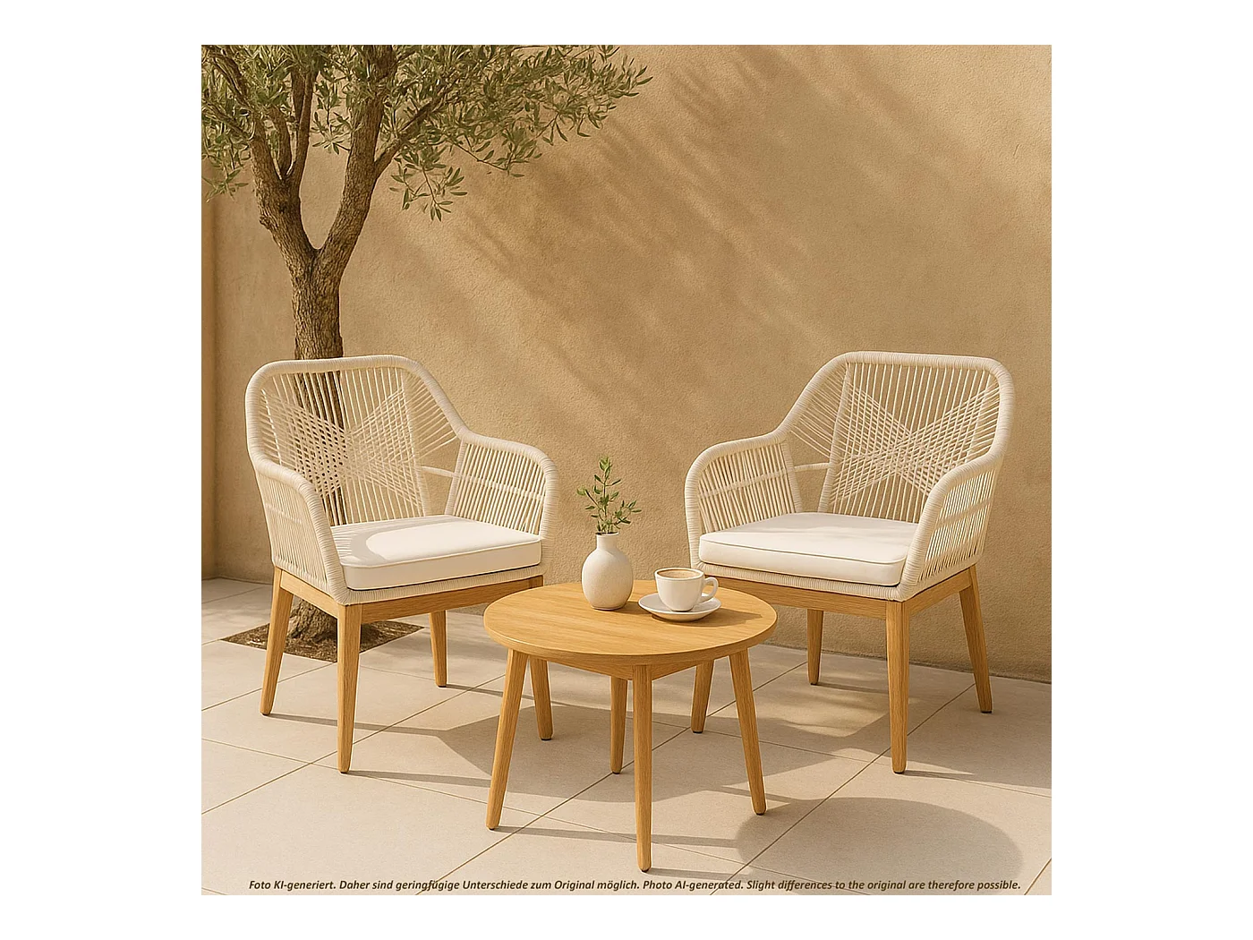 Chaise de jardin MCW-H56b,  beige coussin crème-blanc