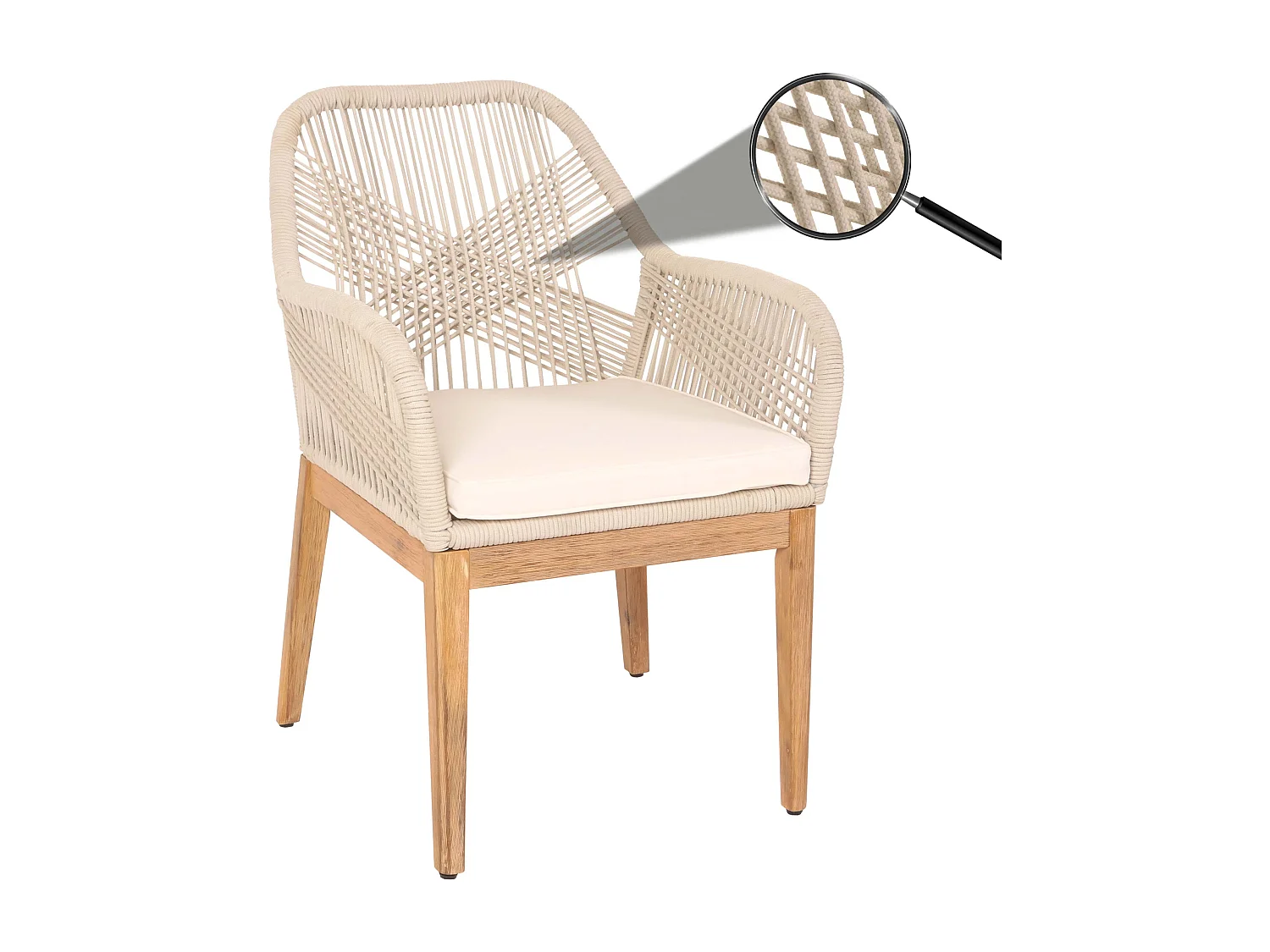 Chaise de jardin MCW-H56b,  beige coussin crème-blanc