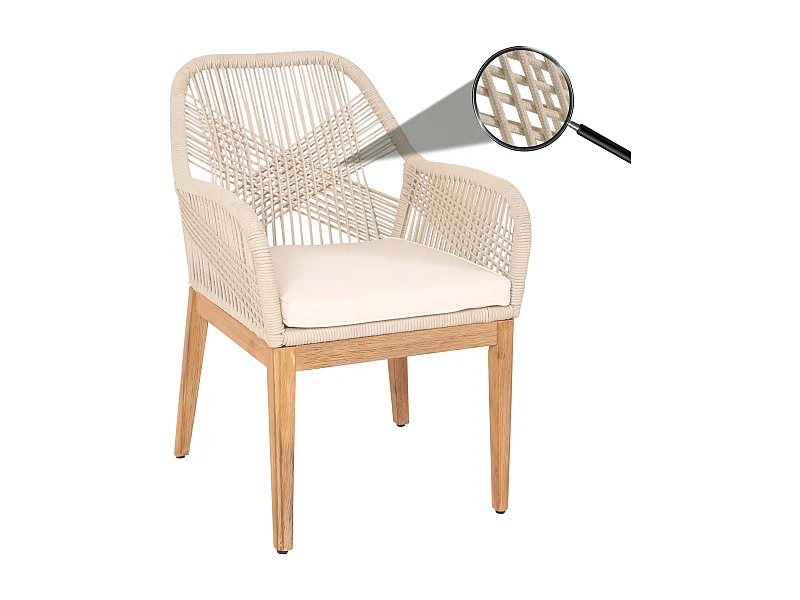 Chaise de jardin MCW-H56b,  beige coussin crème-blanc