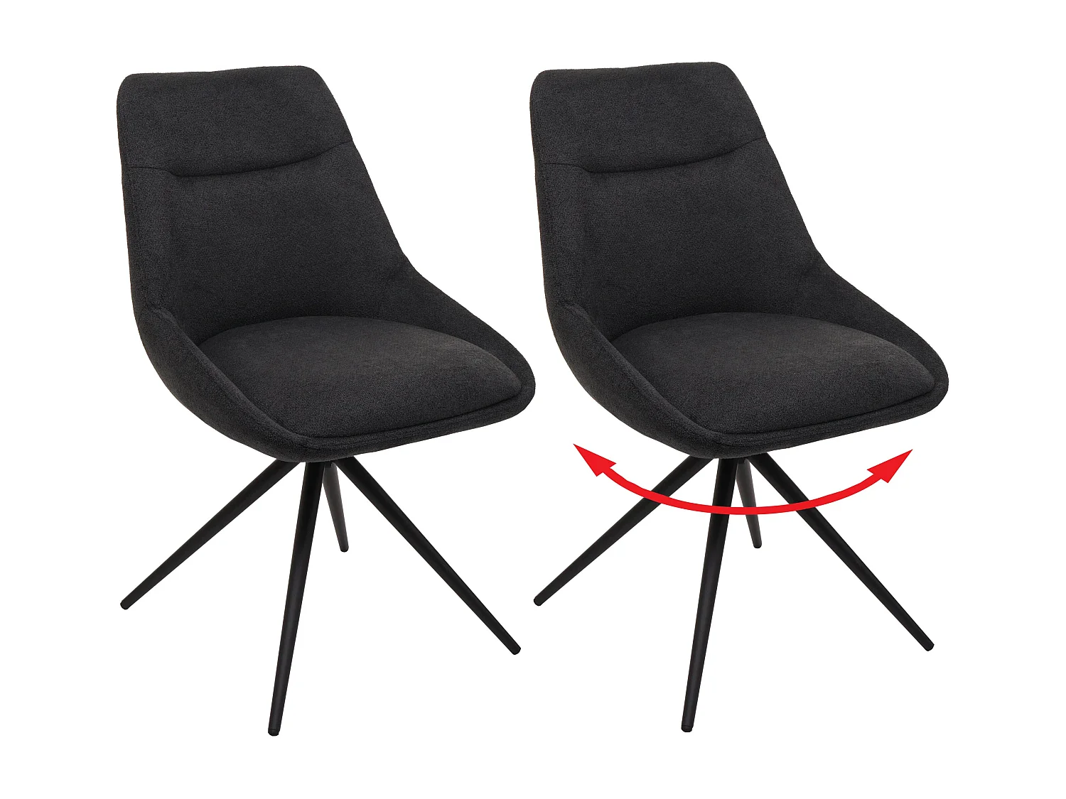 Set 2 sedie sala da pranzo MCW-M65, cucina poltrona, girevole auto-posizione metallo stoffa/tessuto ~ antracite