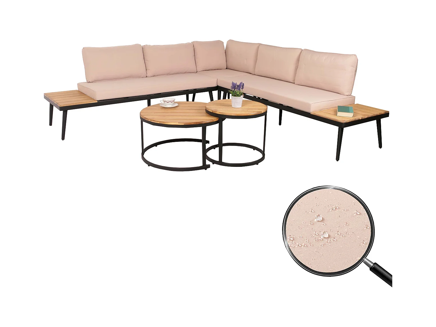 Tuinset MCW-H54c,  lichtbruin, kussens beige