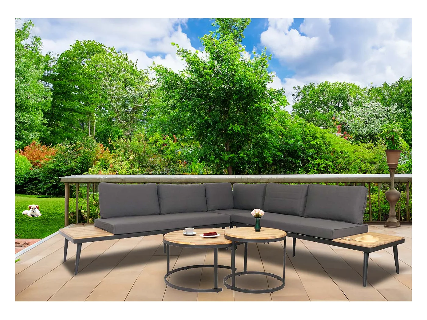 Tuinset MCW-H54c,  lichtbruin, kussens beige