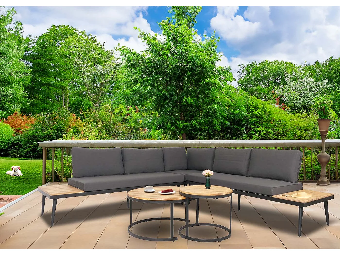 Garten-Garnitur MCW-H54c, Hellbraun, Kissen beige