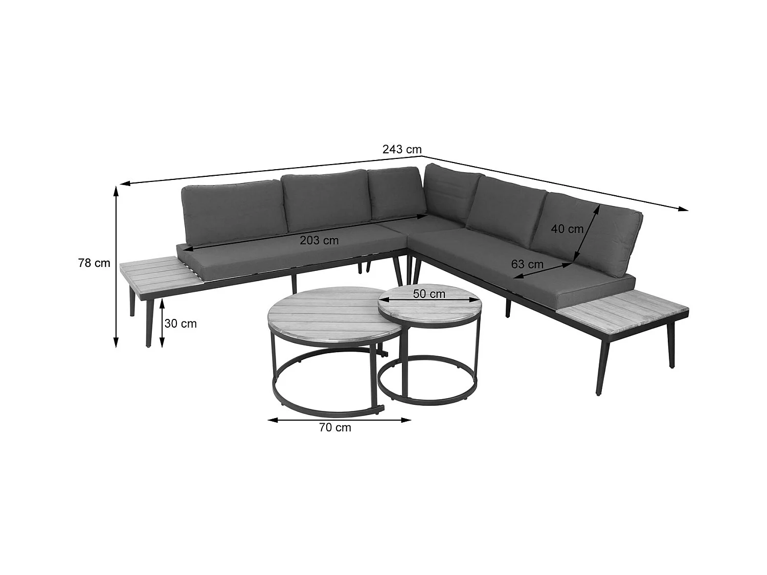 Zestaw ogrodowy MCW-H54c,  jasnobrązowy, poduszki ciemnoszare