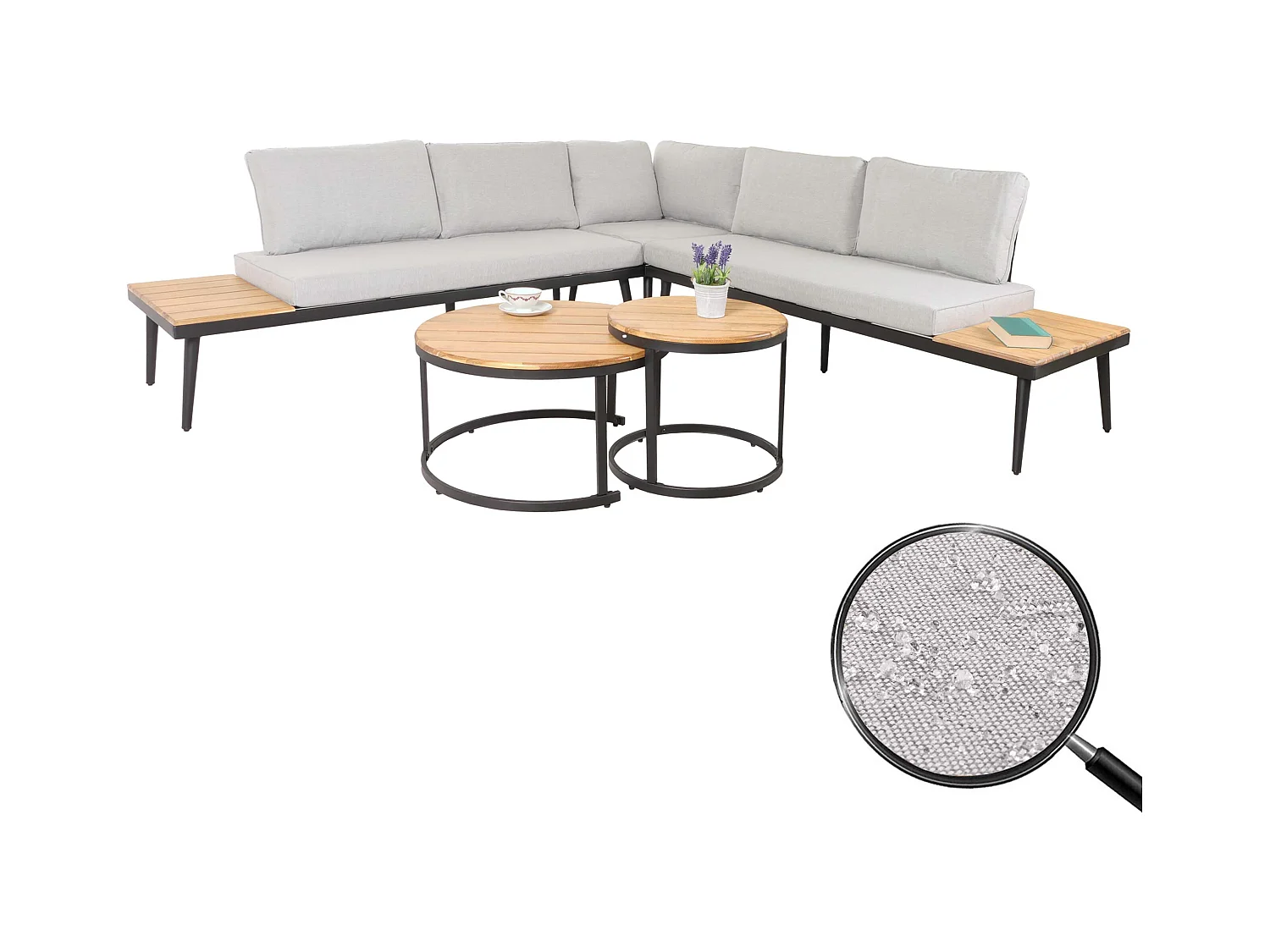 Zestaw ogrodowy MCW-H54c,  jasnobrązowy, poduszki jasnoszare