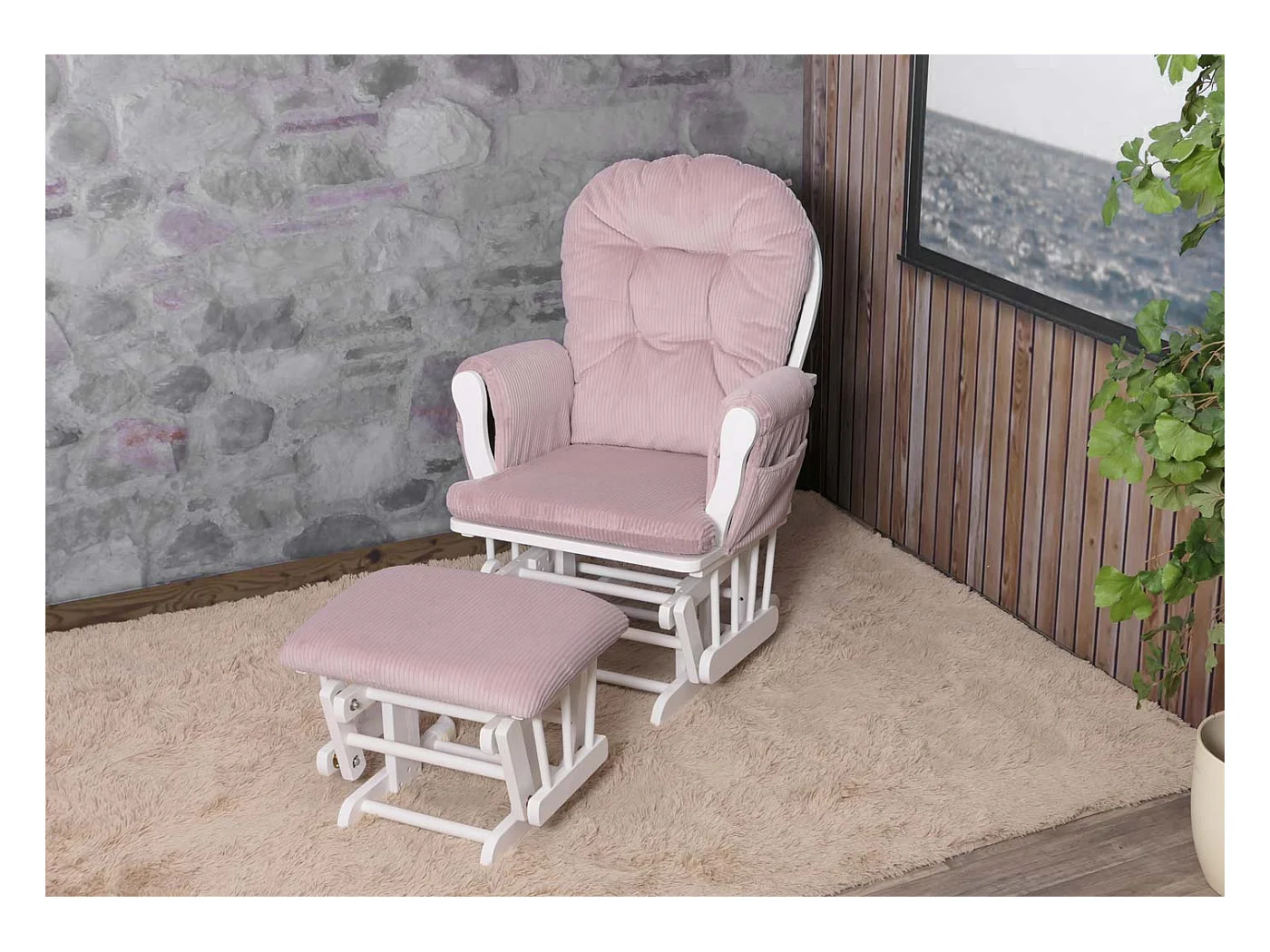 Fauteuil de relaxation MCW-C76,  rose Bâti blanc