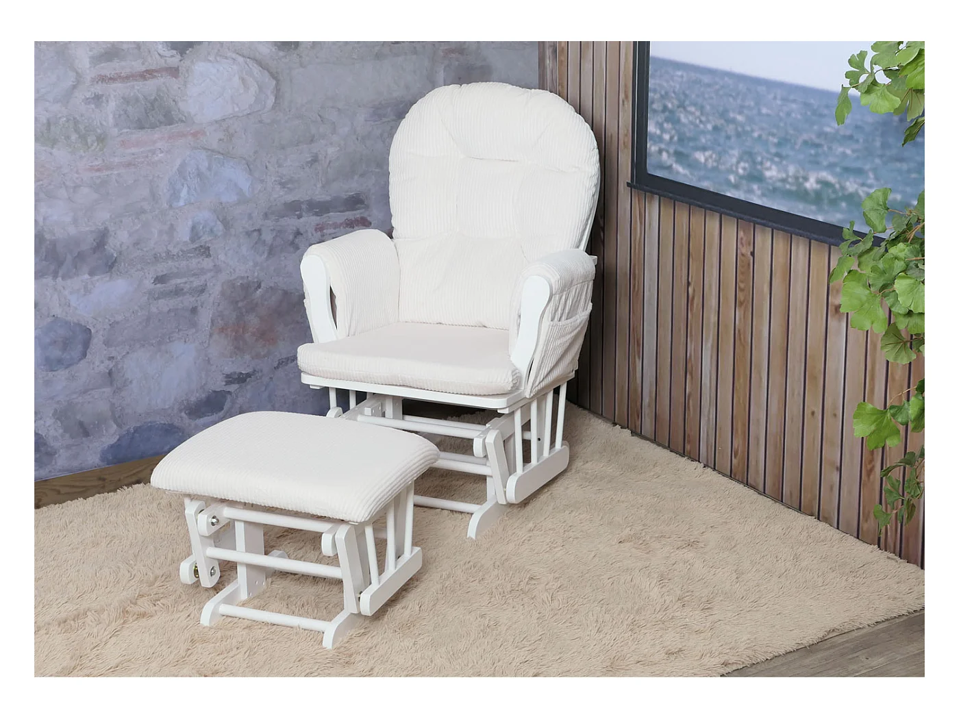 Fauteuil de relaxation MCW-C76,  crème Bâti blanc