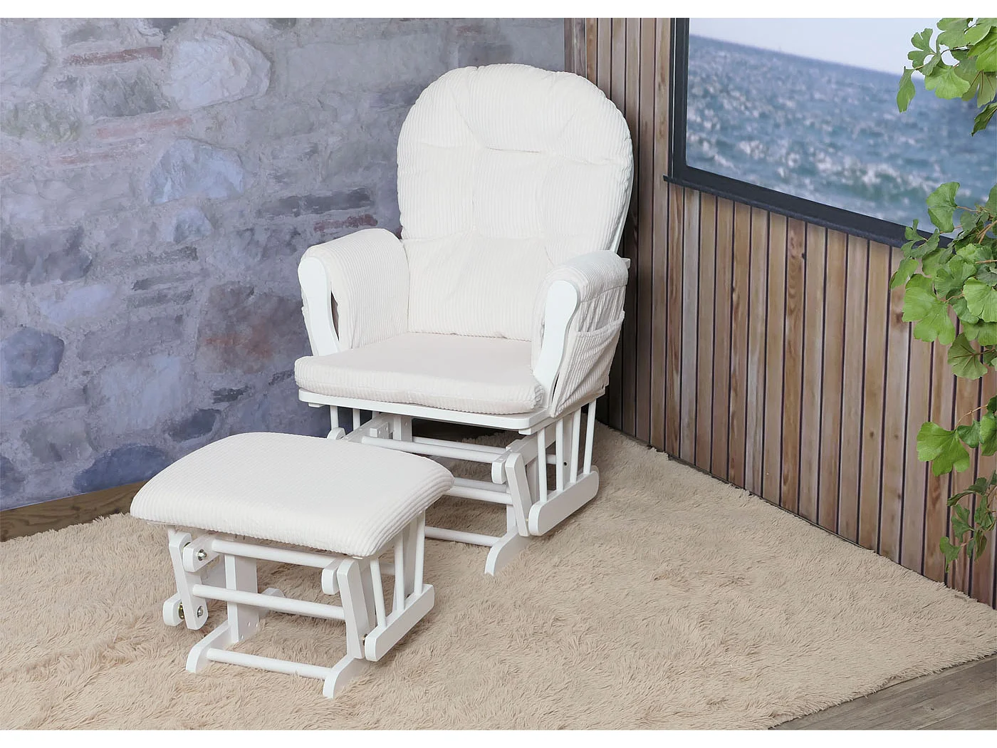 Fauteuil de relaxation MCW-C76,  crème Bâti blanc