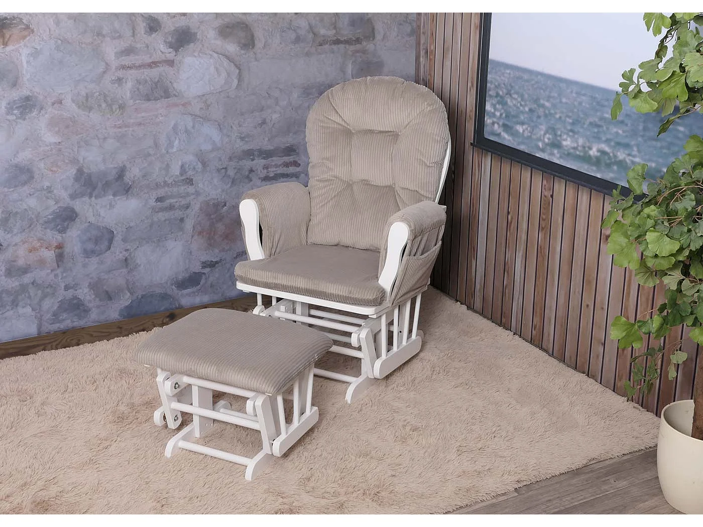 Fauteuil de relaxation MCW-C76,  gris clair Bâti blanc