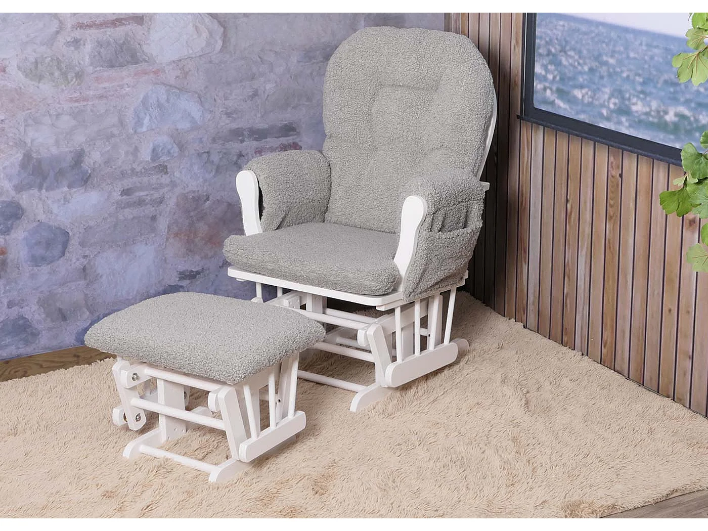 Fauteuil de relaxation MCW-C76,  gris Bâti blanc
