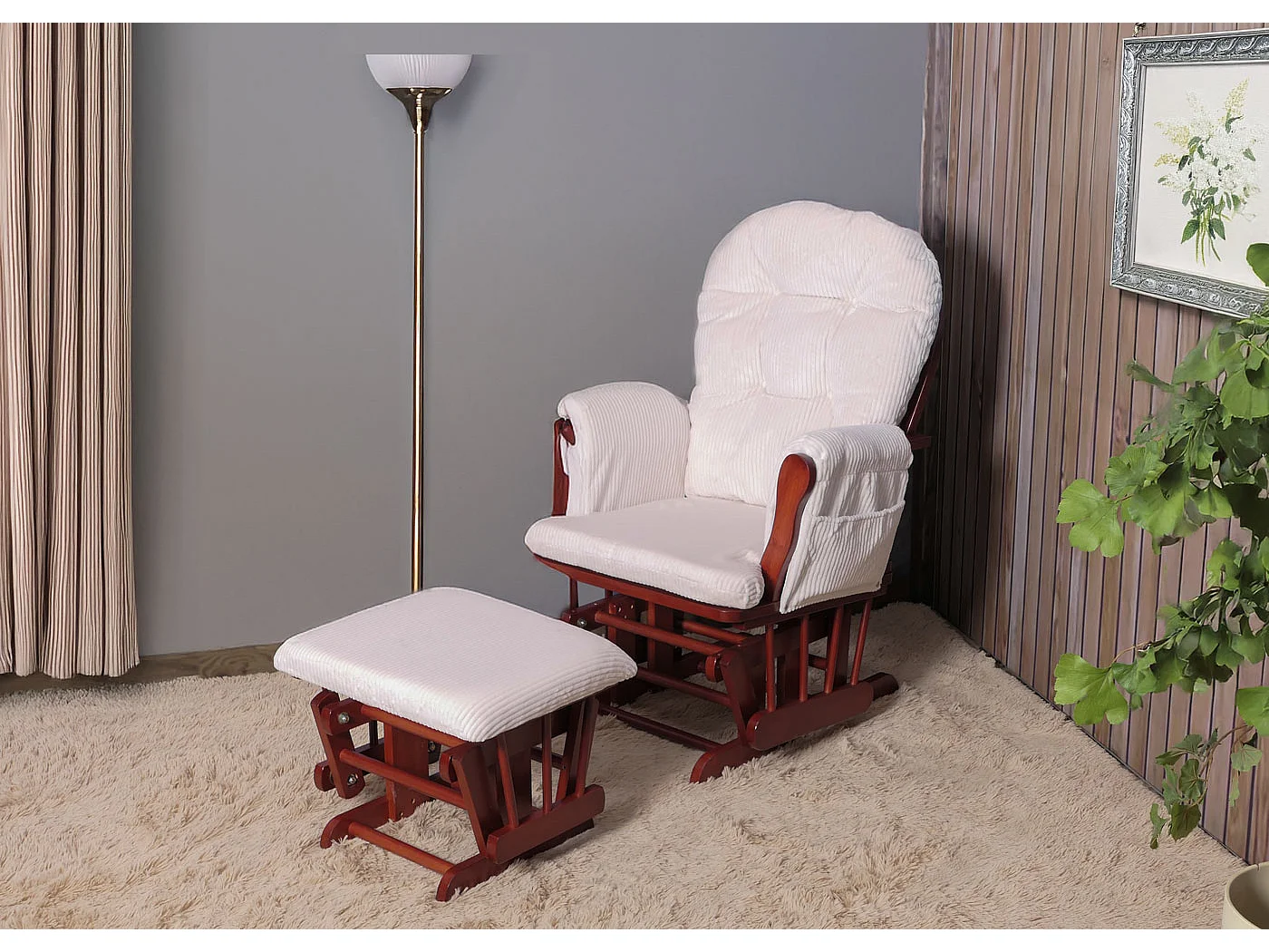 Fauteuil de relaxation MCW-C76,  crème Bâti foncé