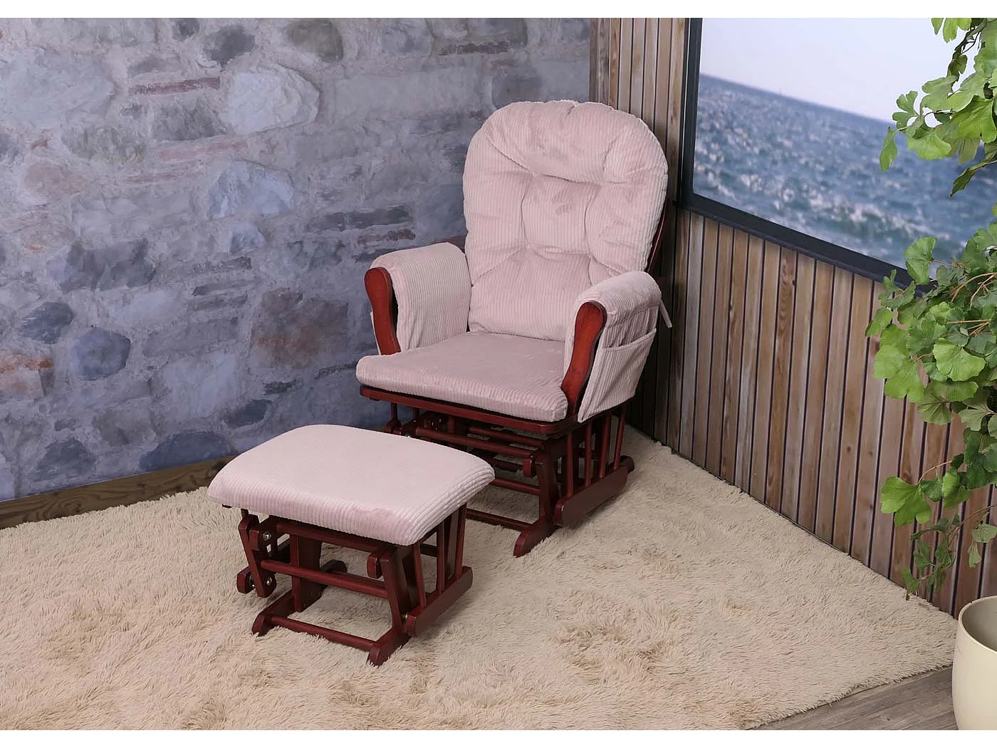 Fauteuil de relaxation MCW-C76,  rose Bâti foncé