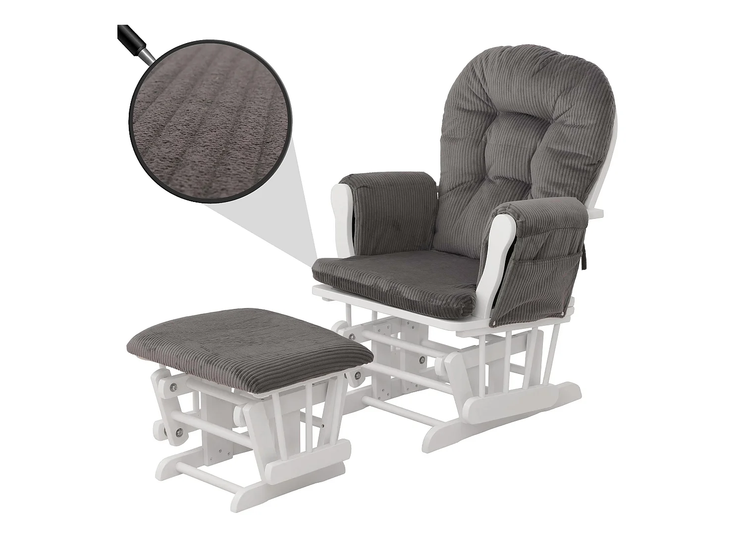 Sillón reclinable MCW-C76,  gris oscuro armazón blanco