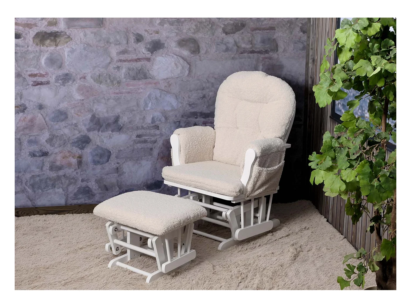 Fauteuil de relaxation MCW-C76,  crème Bâti blanc