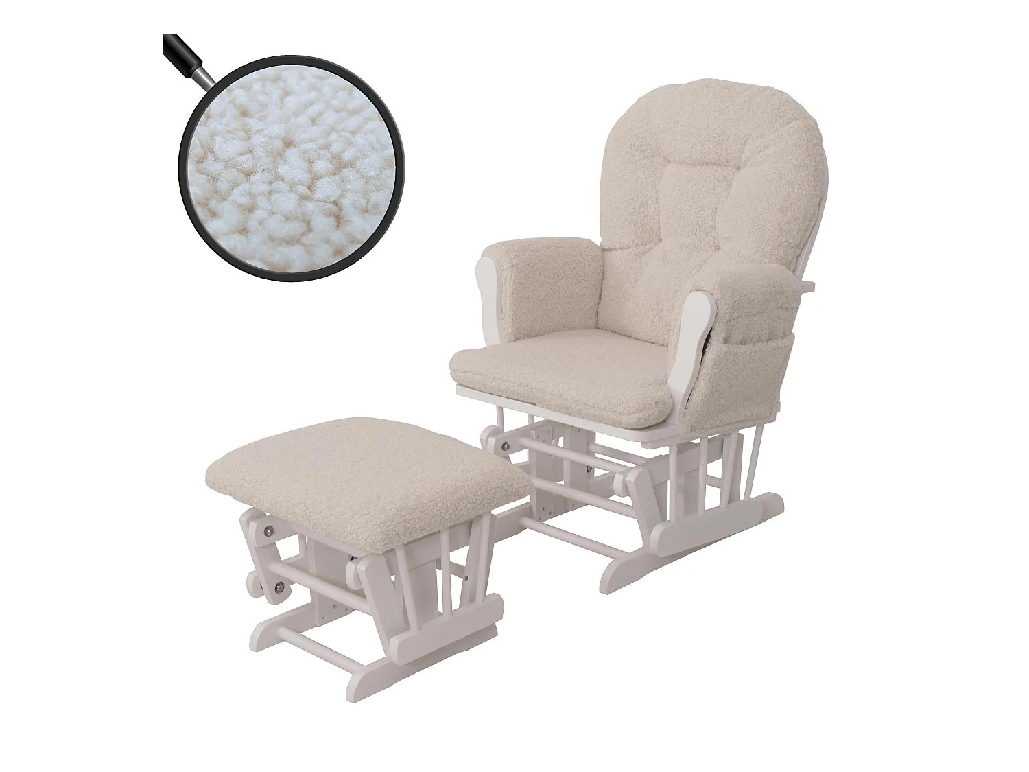 Sillón reclinable MCW-C76,  crema armazón blanco