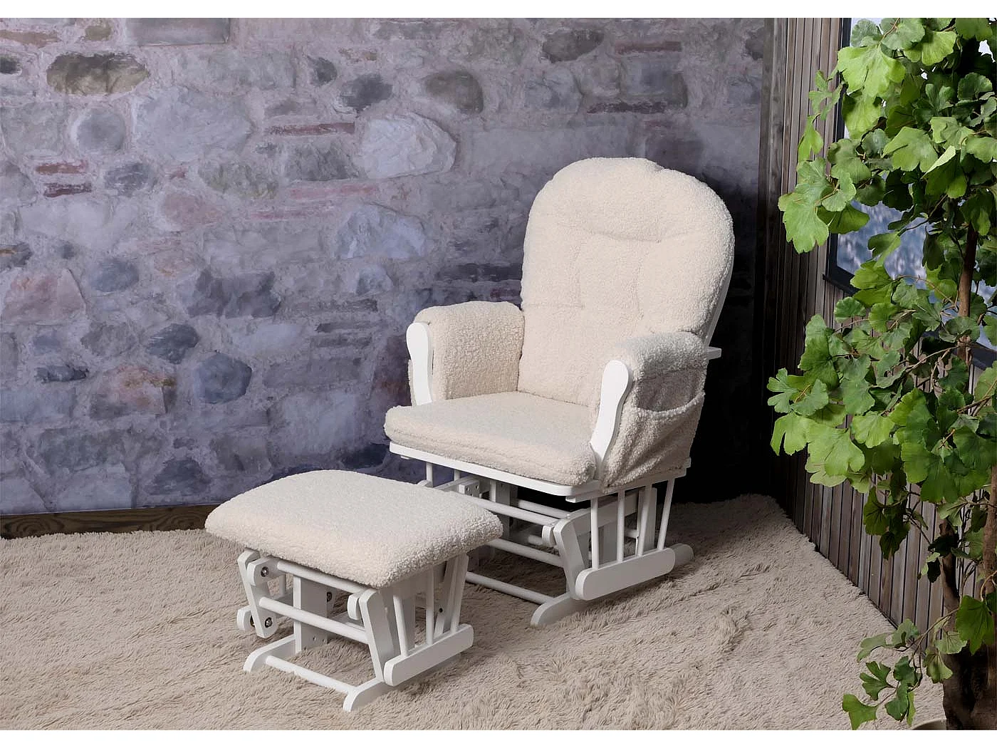 Fauteuil de relaxation MCW-C76,  crème Bâti blanc