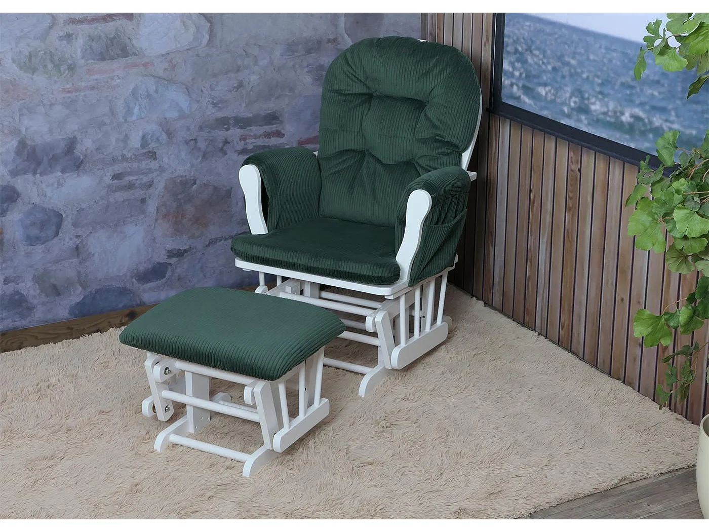 Fauteuil de relaxation MCW-C76,  vert Bâti blanc