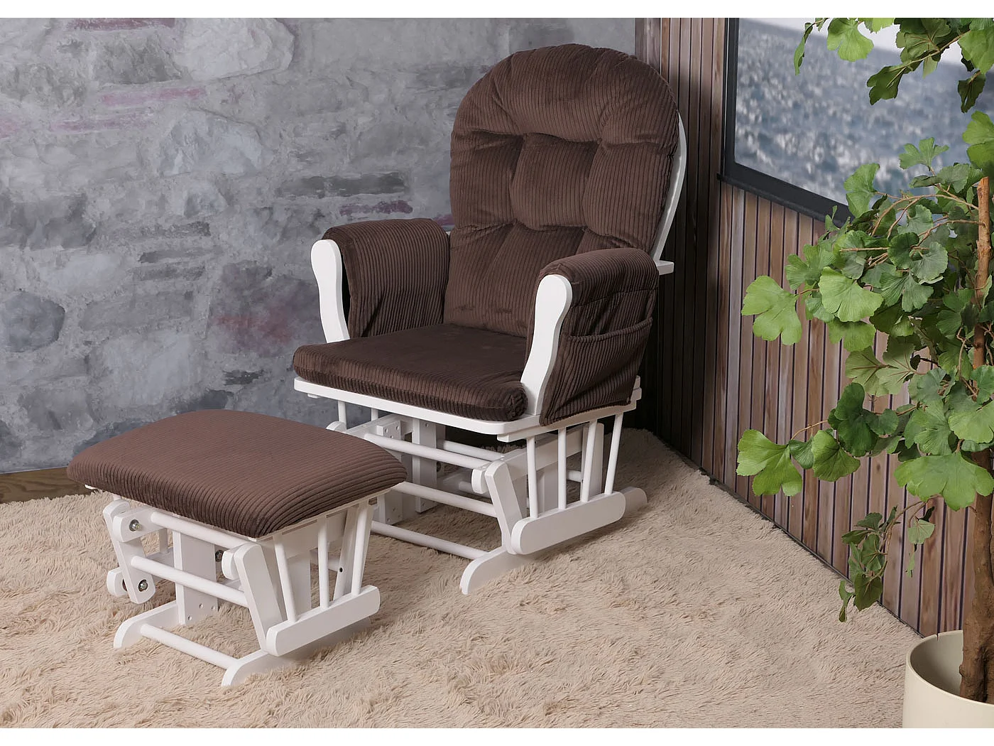Fauteuil de relaxation MCW-C76,  marron Bâti blanc