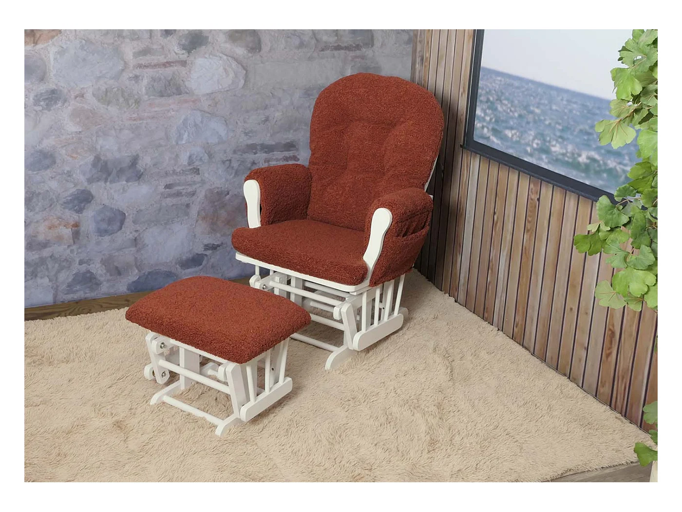 Fauteuil de relaxation MCW-C76,  brun rouille Bâti blanc