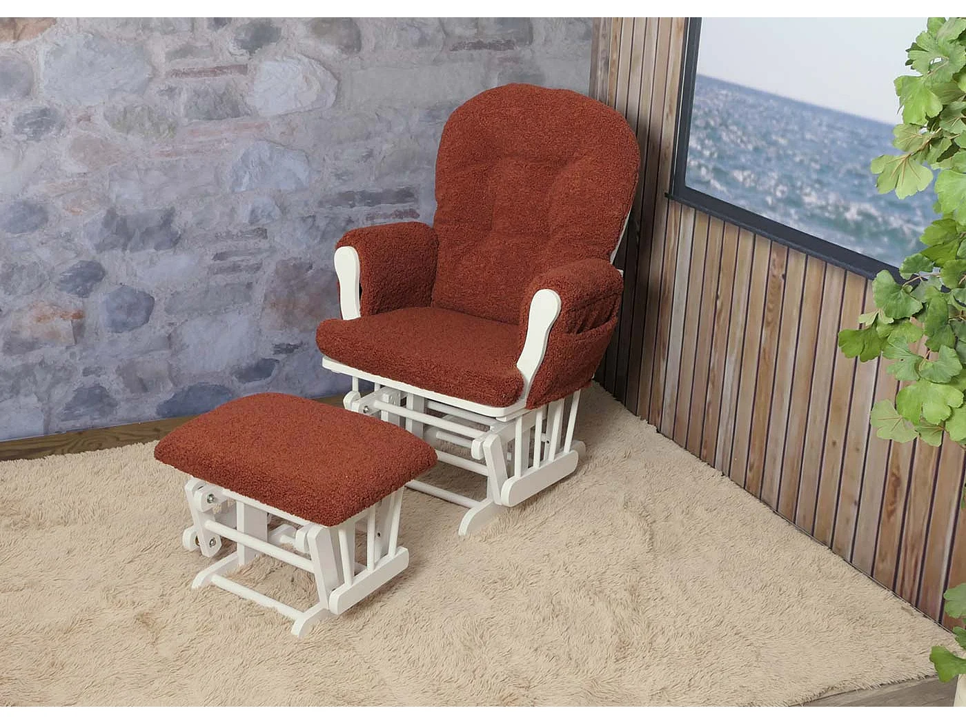 Relaxsessel MCW-C76, Rostbraun Gestell weiß