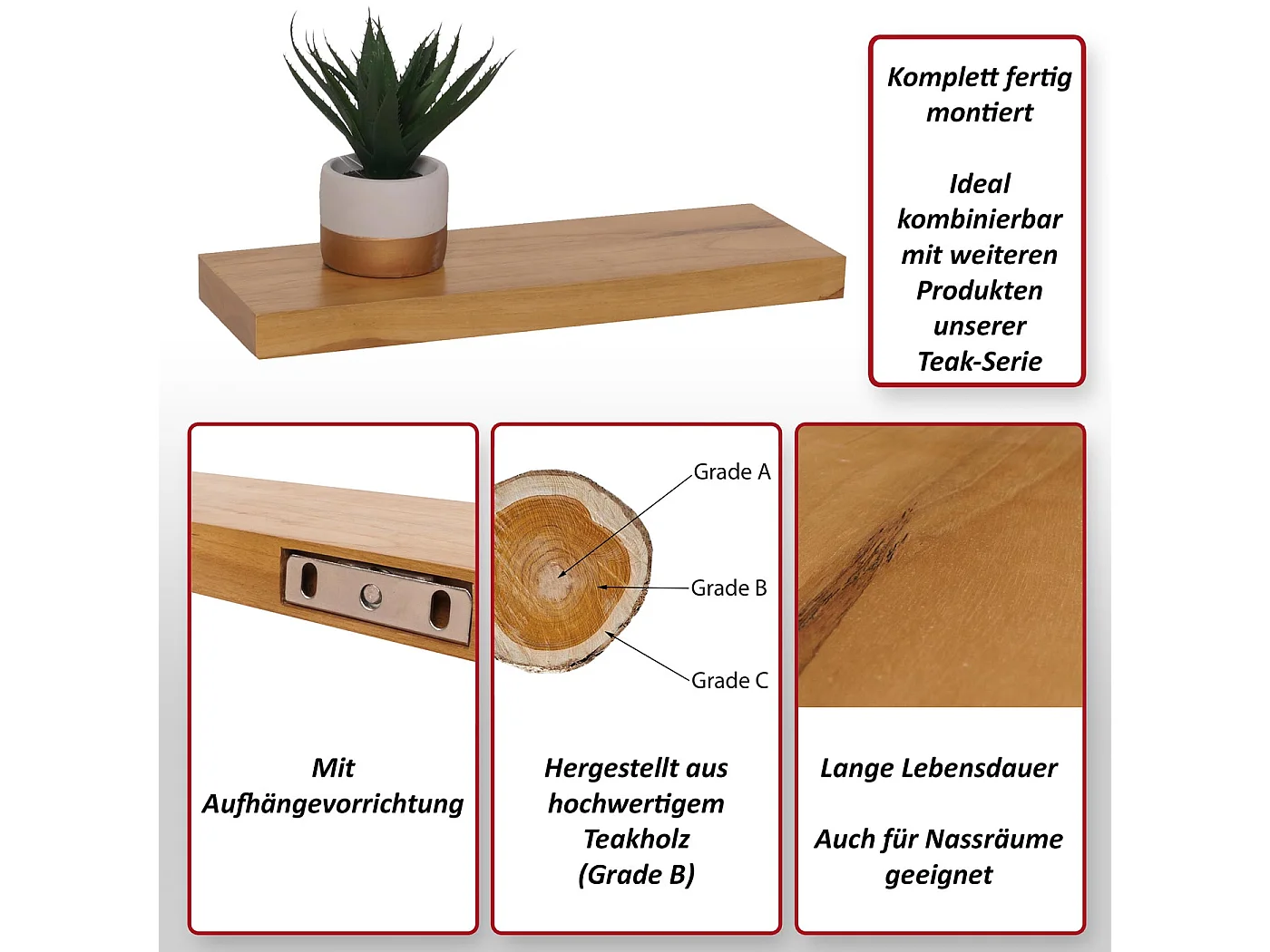 Estantería de pared de teca MCW-M74
