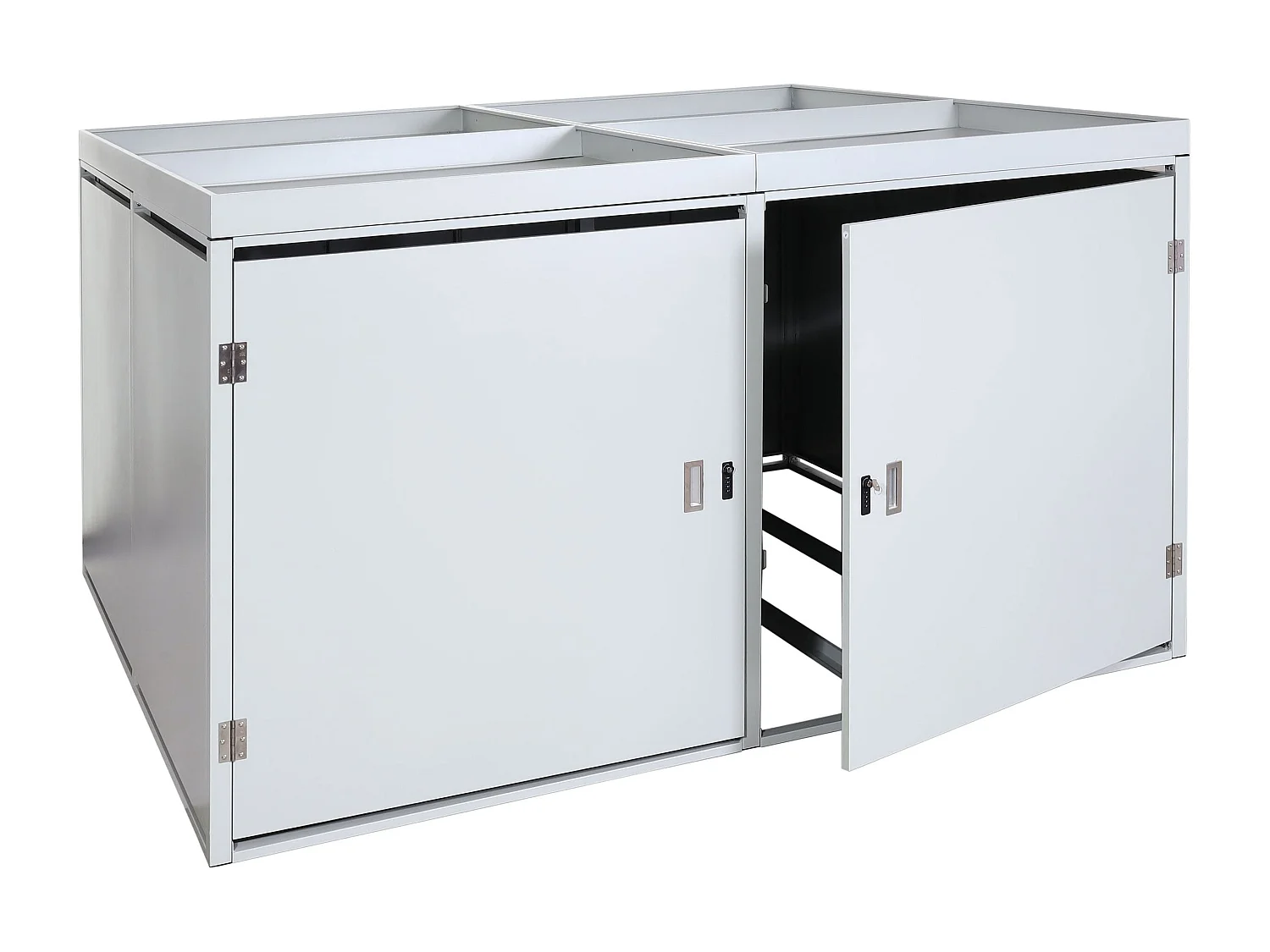Garage armadio per 4 biciclette con serratura e fioriera MCW-L56b ferro acciaio zincato 126x220x210cm grigio