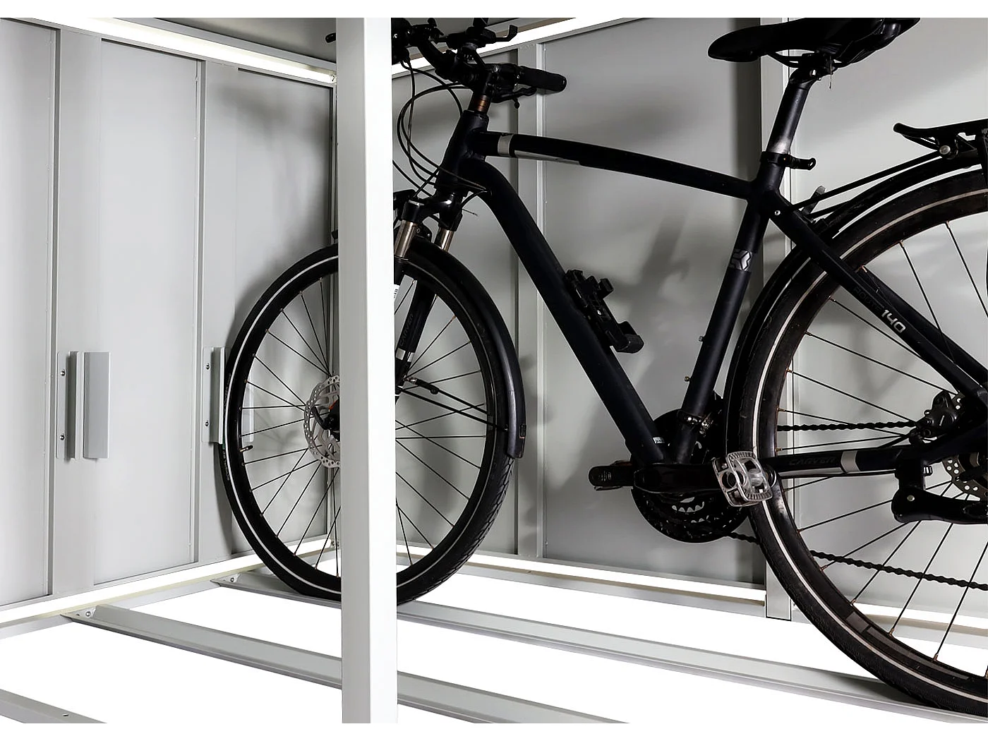 Garage armadio per 4 biciclette con serratura e fioriera MCW-L56b ferro acciaio zincato 126x220x210cm grigio