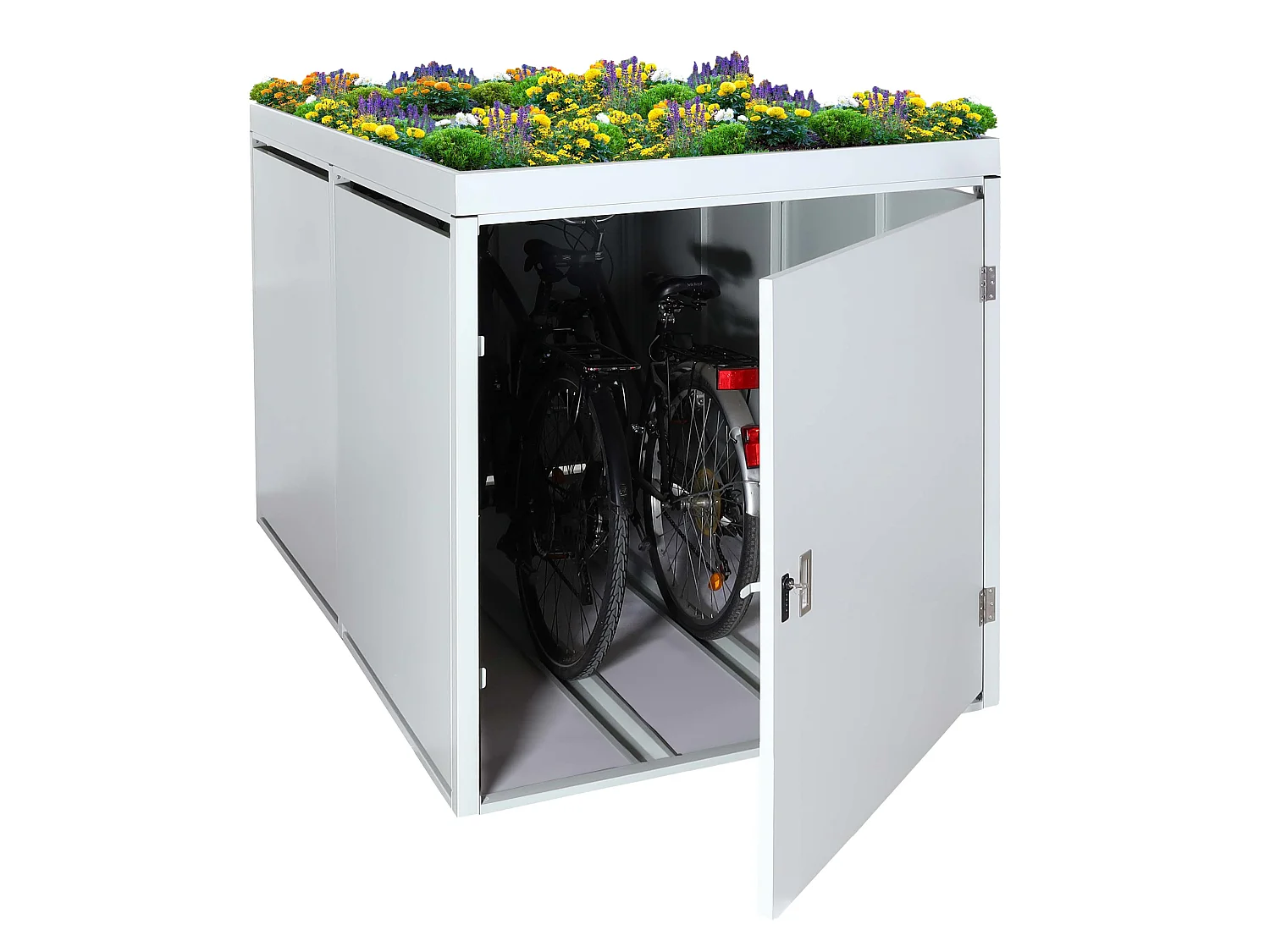 MCW-L56b 2-bike garage with planter,  light grey