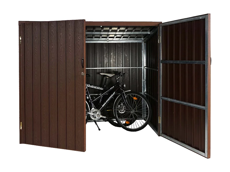 Garage armadio per biciclette serratura MCW-J29 acciaio ~ 2 bici 172x213x112cm marrone