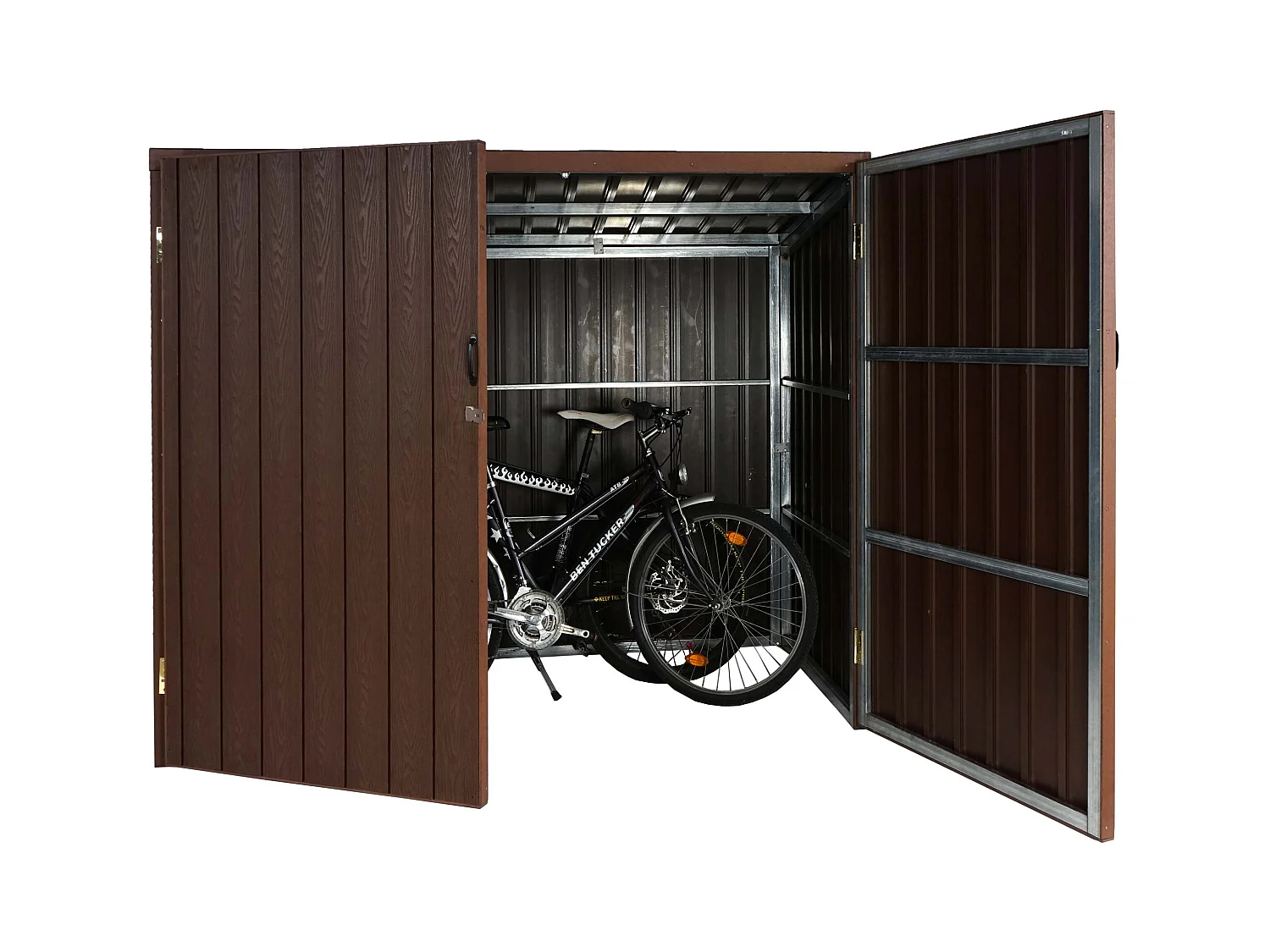 Garage armadio per biciclette serratura MCW-J29 acciaio ~ 2 bici 172x213x112cm marrone