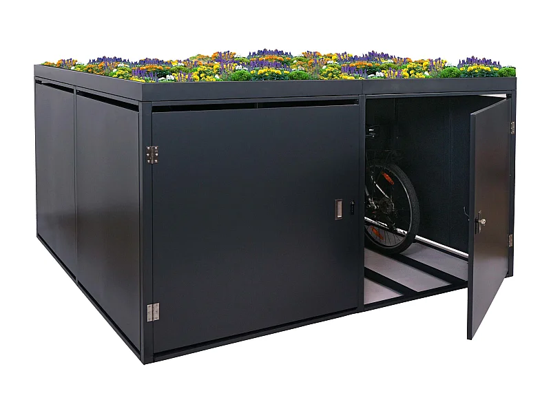 Garage armadio per 4 biciclette con serratura e fioriera MCW-L56b ferro acciaio zincato 126x220x210cm antracite