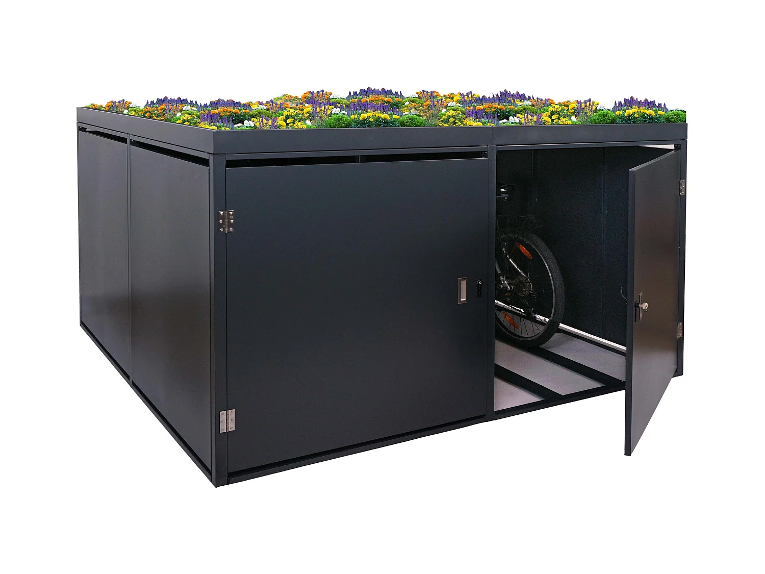 Garage armadio per 4 biciclette con serratura e fioriera MCW-L56b ferro acciaio zincato 126x220x210cm antracite