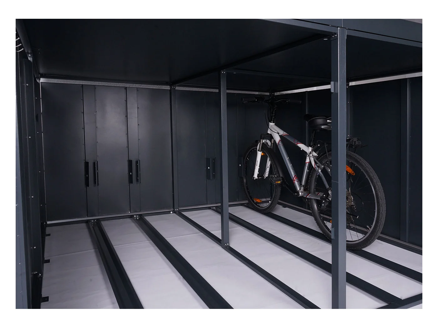Garage armadio per 4 biciclette con serratura e fioriera MCW-L56b ferro acciaio zincato 126x220x210cm antracite