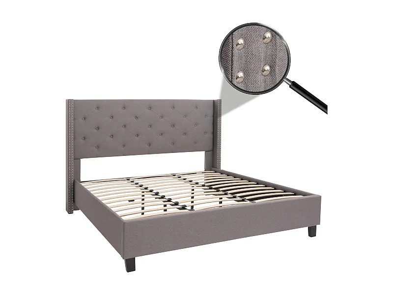 Letto matrimoniale con rete a doghe MCW-N59, testiera imbottita, legno massiccio stoffa/tessuto 180x200cm ~ grigio