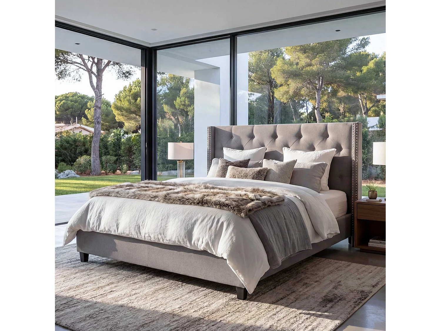 Łóżko tapicerowane MCW-N59,  szare