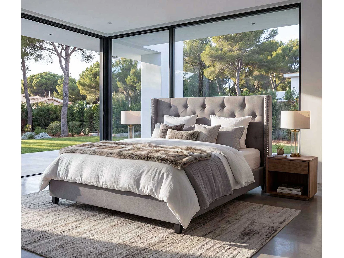 Łóżko tapicerowane MCW-N59,  szare