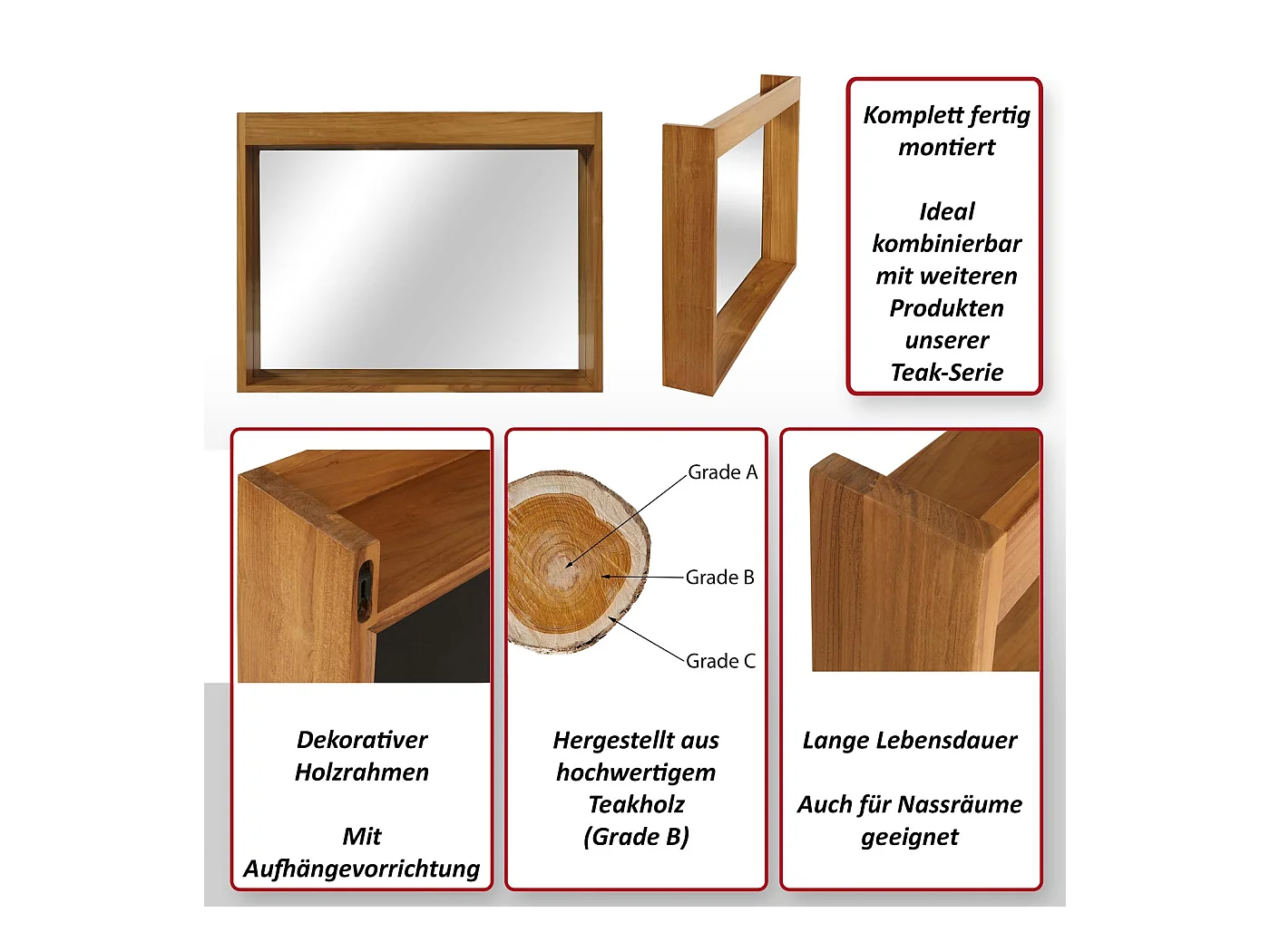 Teak-Wandspiegel MCW-M75