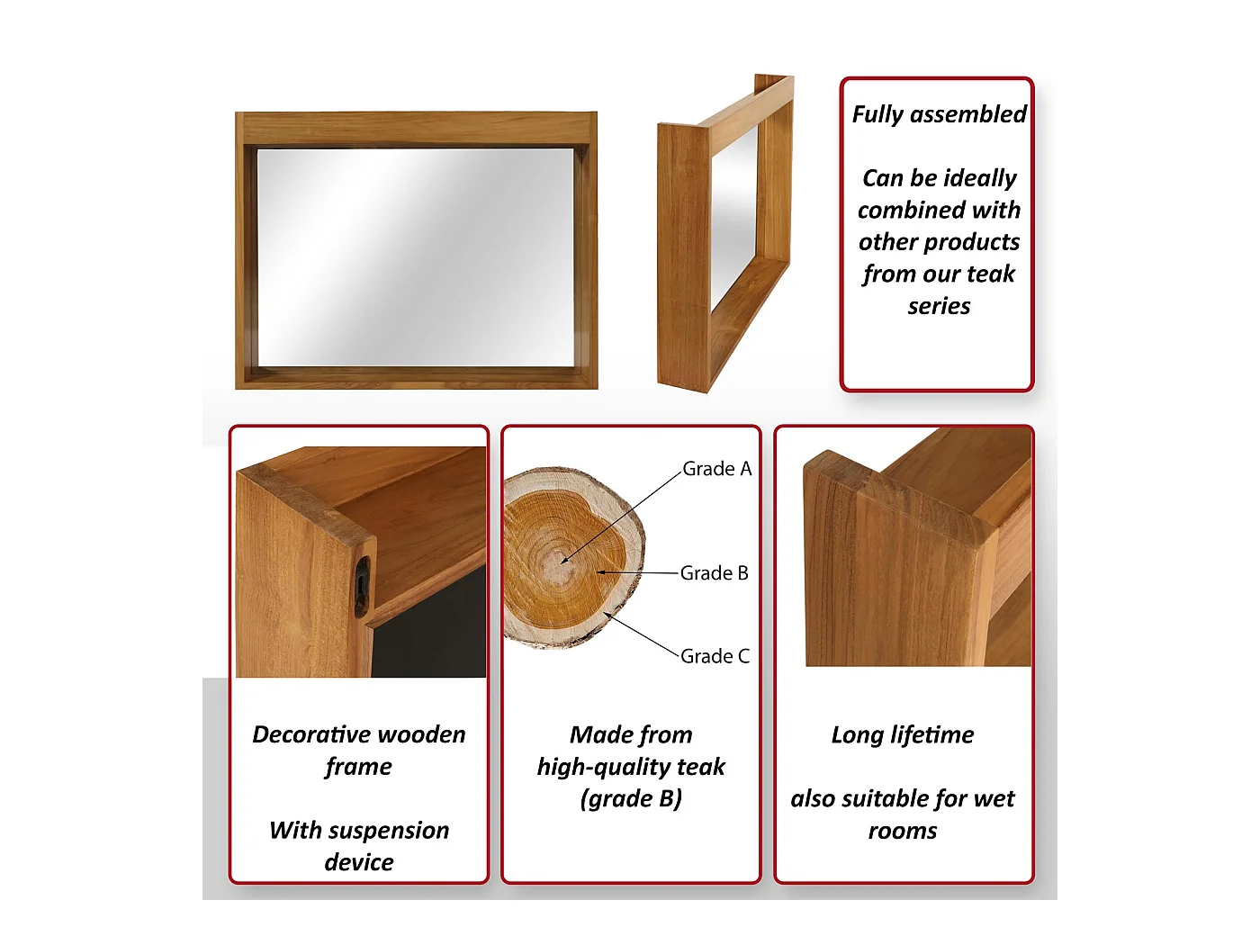 Teak-Wandspiegel MCW-M75